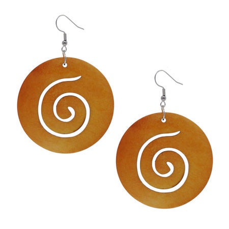 Swirl Wood Disc Drop Earrings Khaki Earrings Sun Accessories