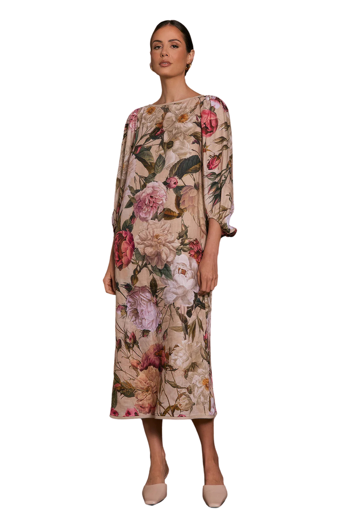 Marion Linen Floral Midi Dress (Floral) Dresses Adorne 8