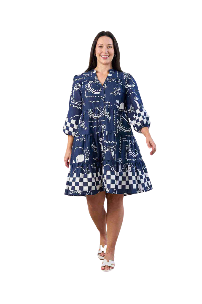 Mccarty Dress - Navy Print Dresses Boho S(8-10)