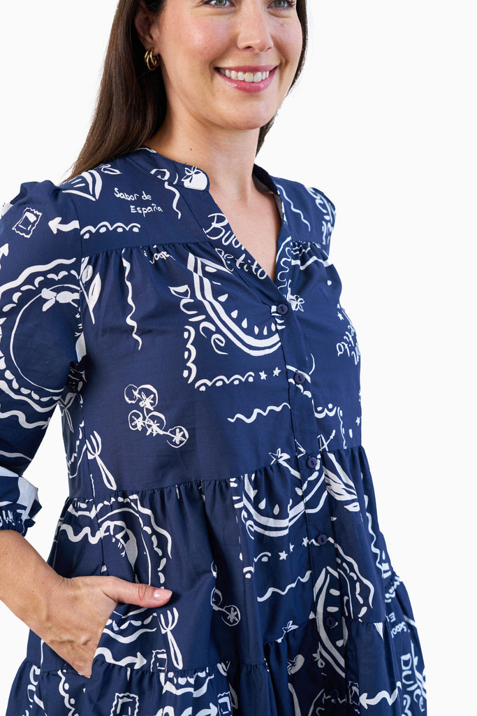 Mccarty Dress - Navy Print Dresses Boho