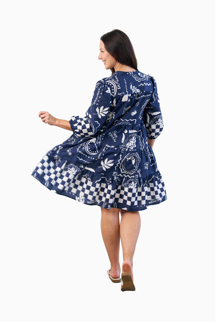 Mccarty Dress - Navy Print Dresses Boho