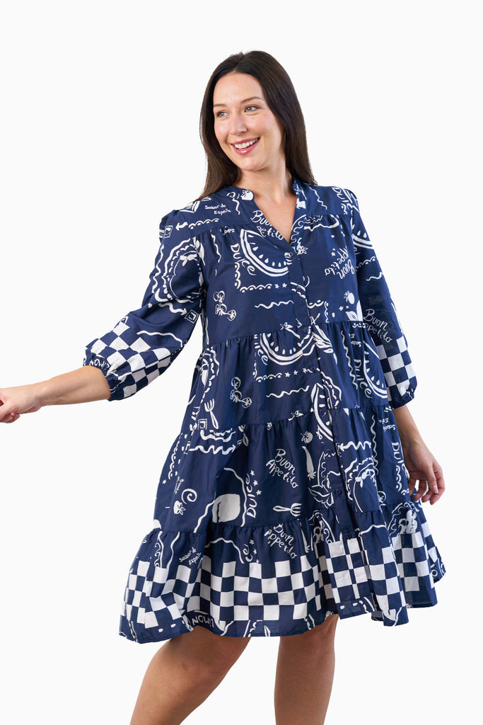 Mccarty Dress - Navy Print Dresses Boho