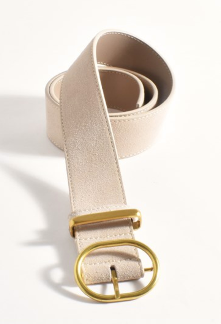 Metal Oval Buckle Suede Belt Stone - Global Free Style