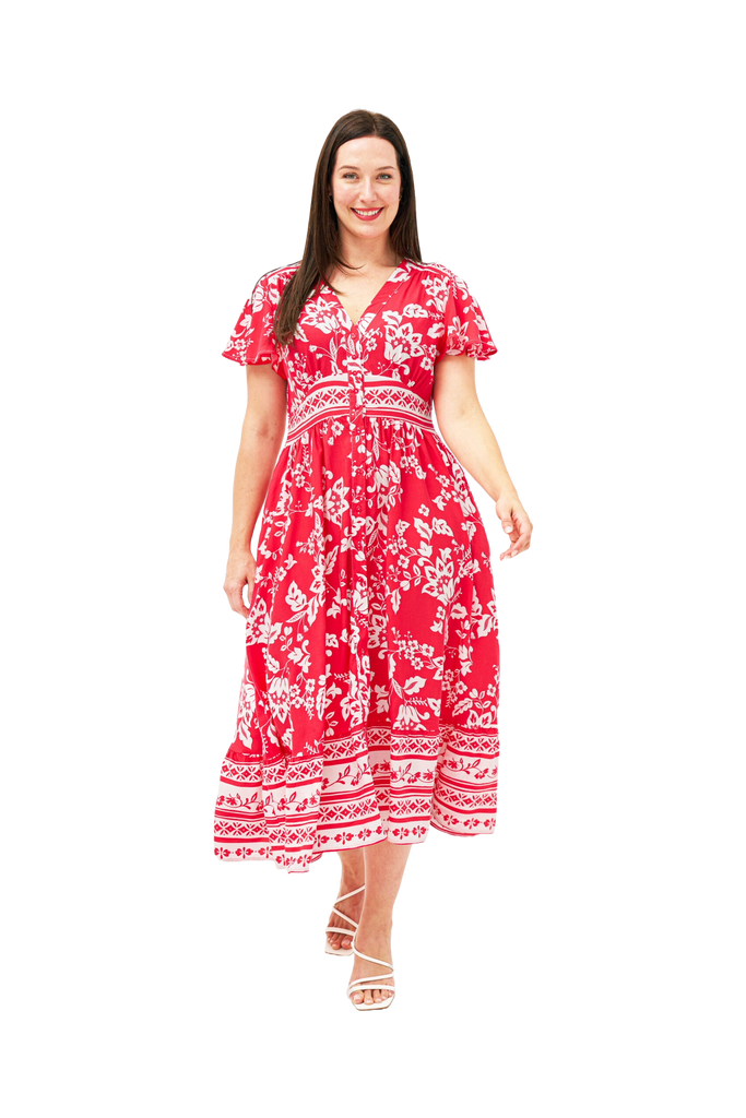 Millie Midi Dress Red Print Dresses Boho   