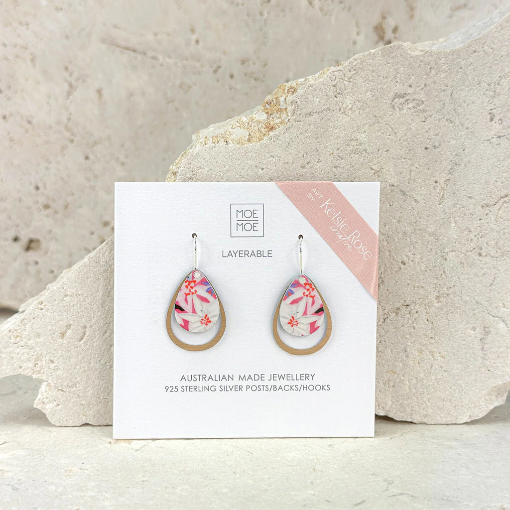 Kelsie Rose Power Pink Layered Iconic Outline Drop Earrings - Global Free Style
