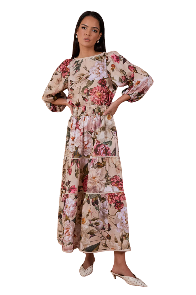 Morgan Tiered Linen Floral Skirt (Floral) Skirts Adorne