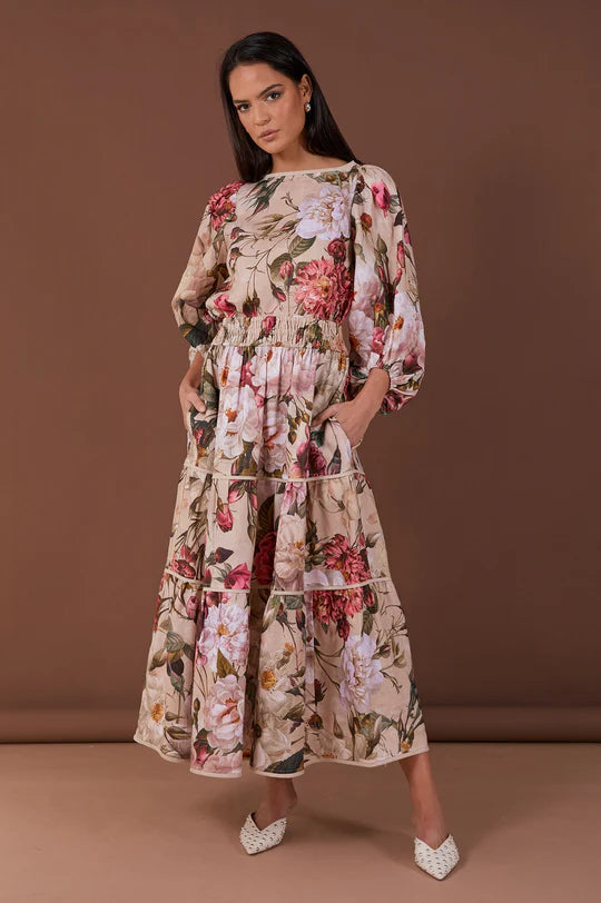 Morgan Tiered Linen Floral Skirt (Floral) Skirts Adorne 8