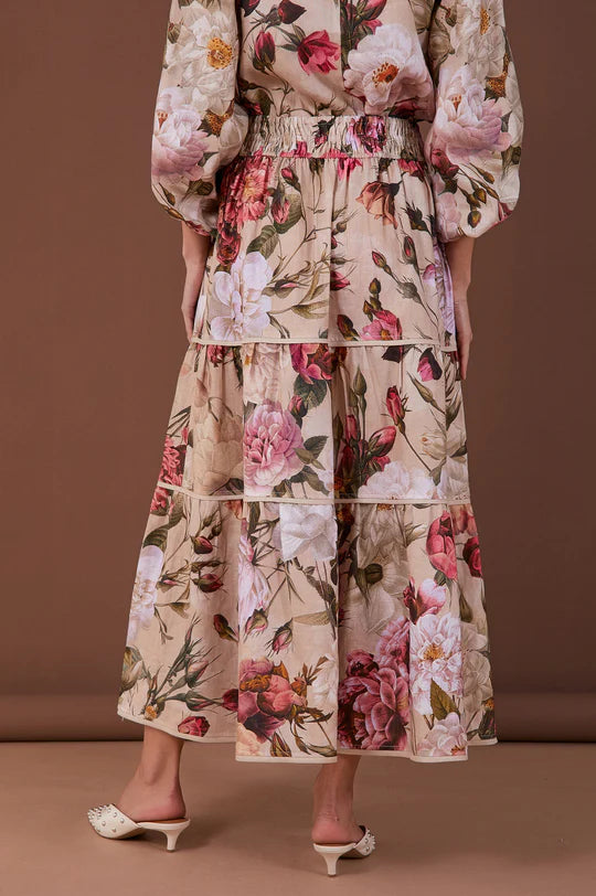Morgan Tiered Linen Floral Skirt (Floral) Skirts Adorne