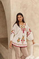 Bahamas Top Acacia Embroidery Tops Naudic
