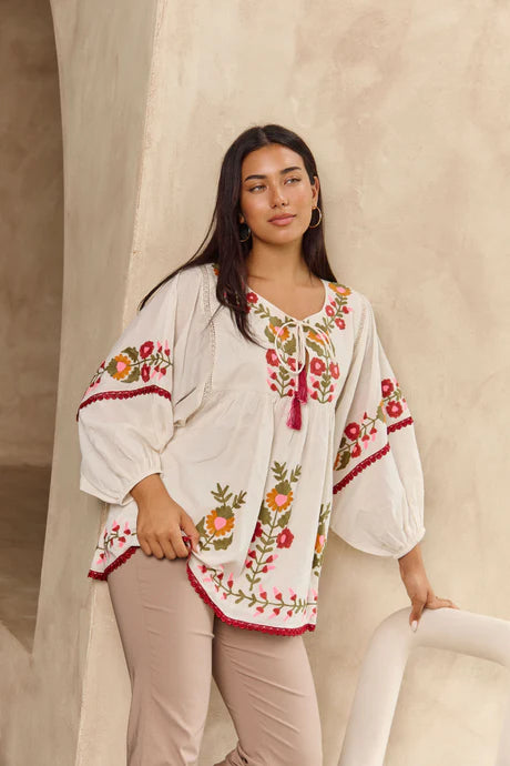 Bahamas Top Acacia Embroidery Tops Naudic