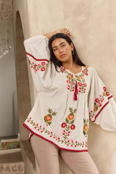 Bahamas Top Acacia Embroidery Tops Naudic