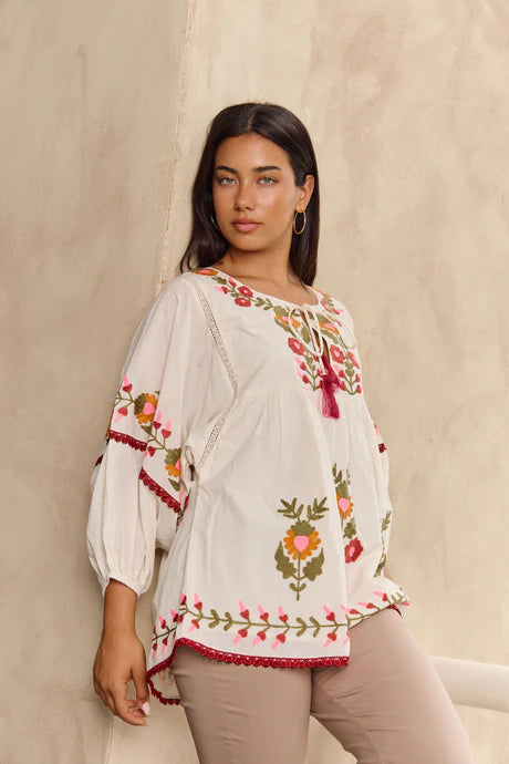 Bahamas Top Acacia Embroidery Tops Naudic