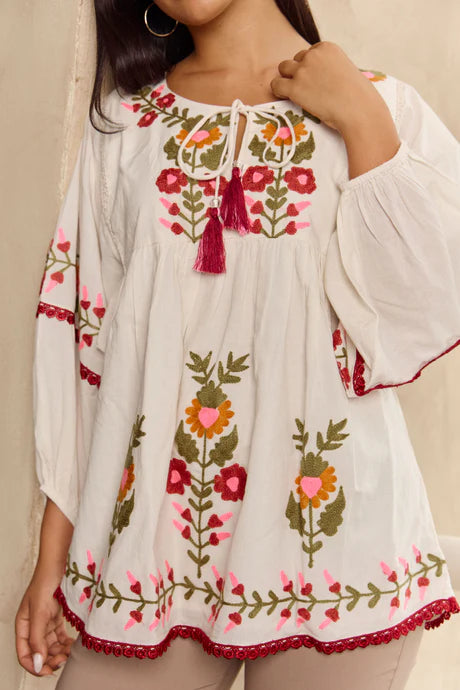 Bahamas Top Acacia Embroidery Tops Naudic