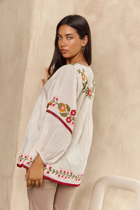Bahamas Top Acacia Embroidery Tops Naudic