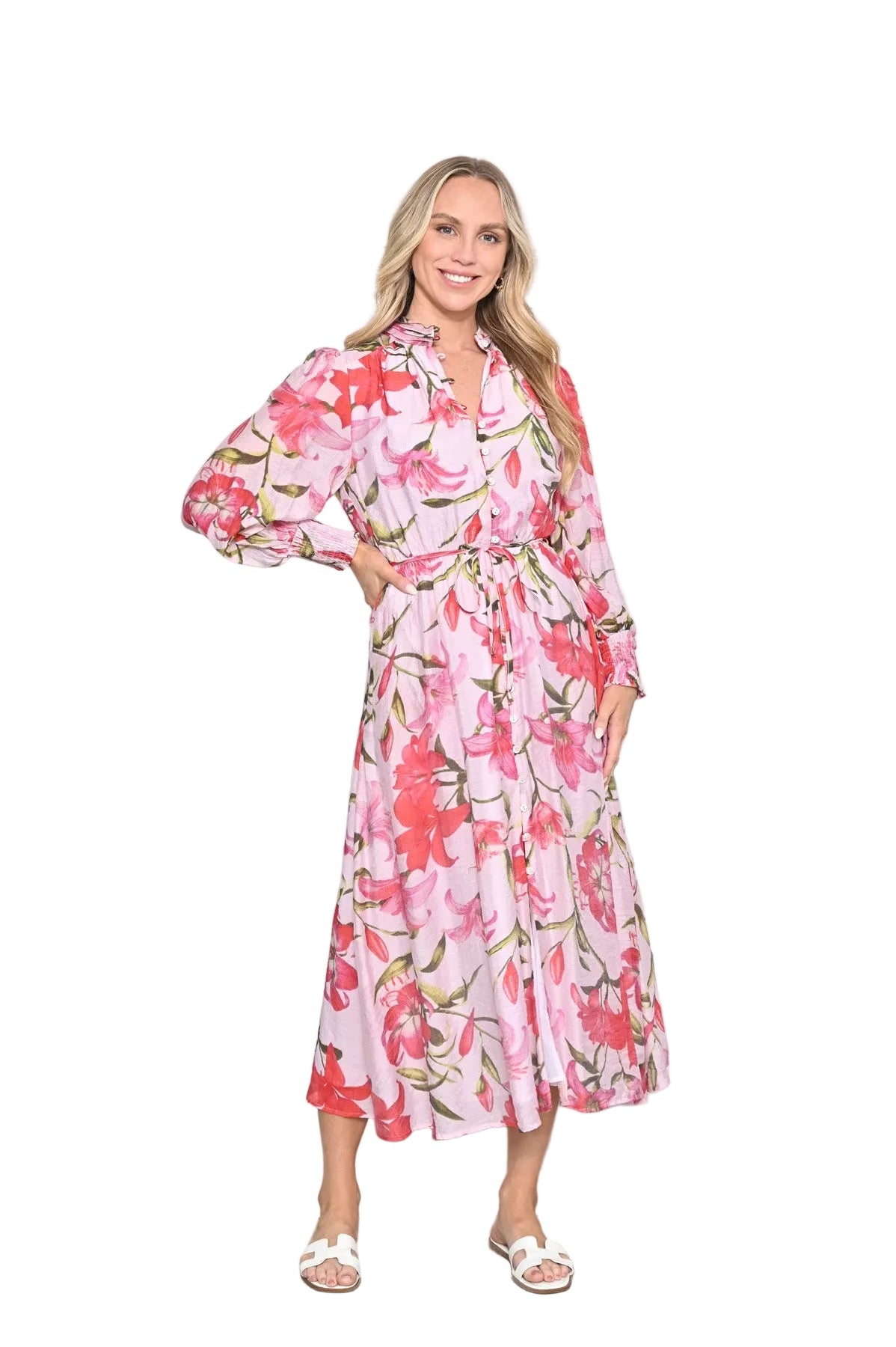 Cotton Blend Long Sleeve Dress Pink Dresses New u Collection 8