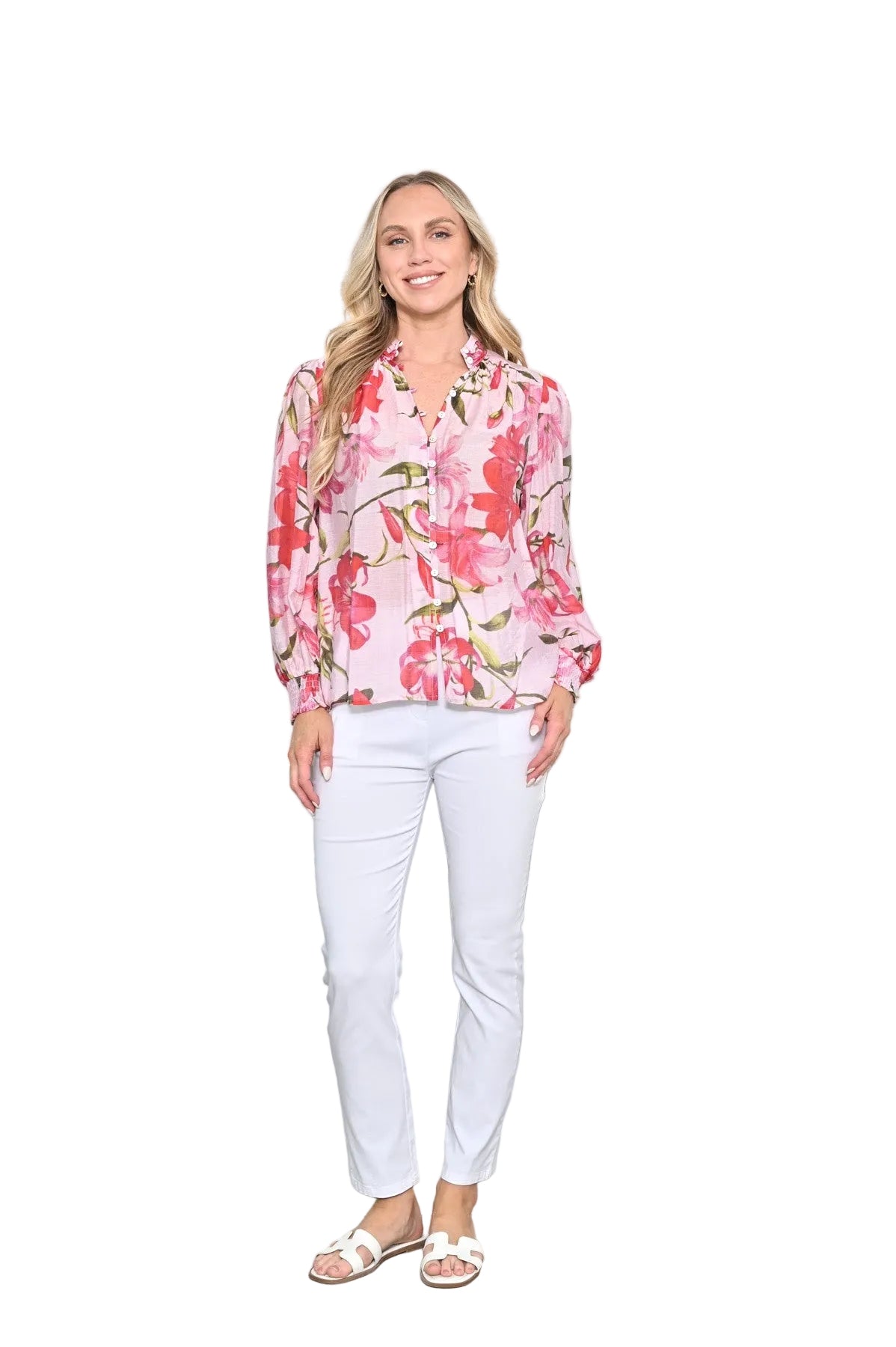Cotton Blend Long Sleeve Top Pink Tops New u Collection 8