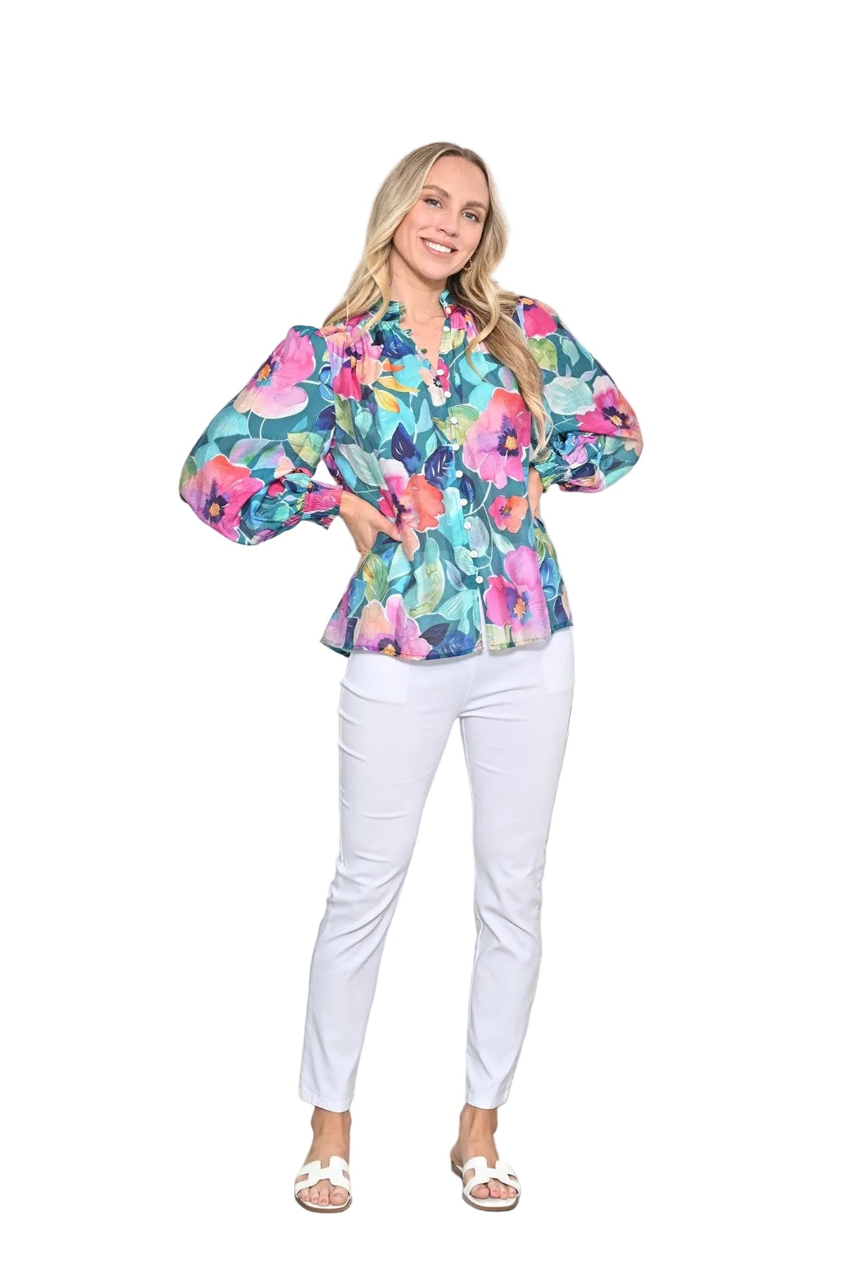 Cotton Blend Long Sleeve Top Blue Tops New u Collection 8