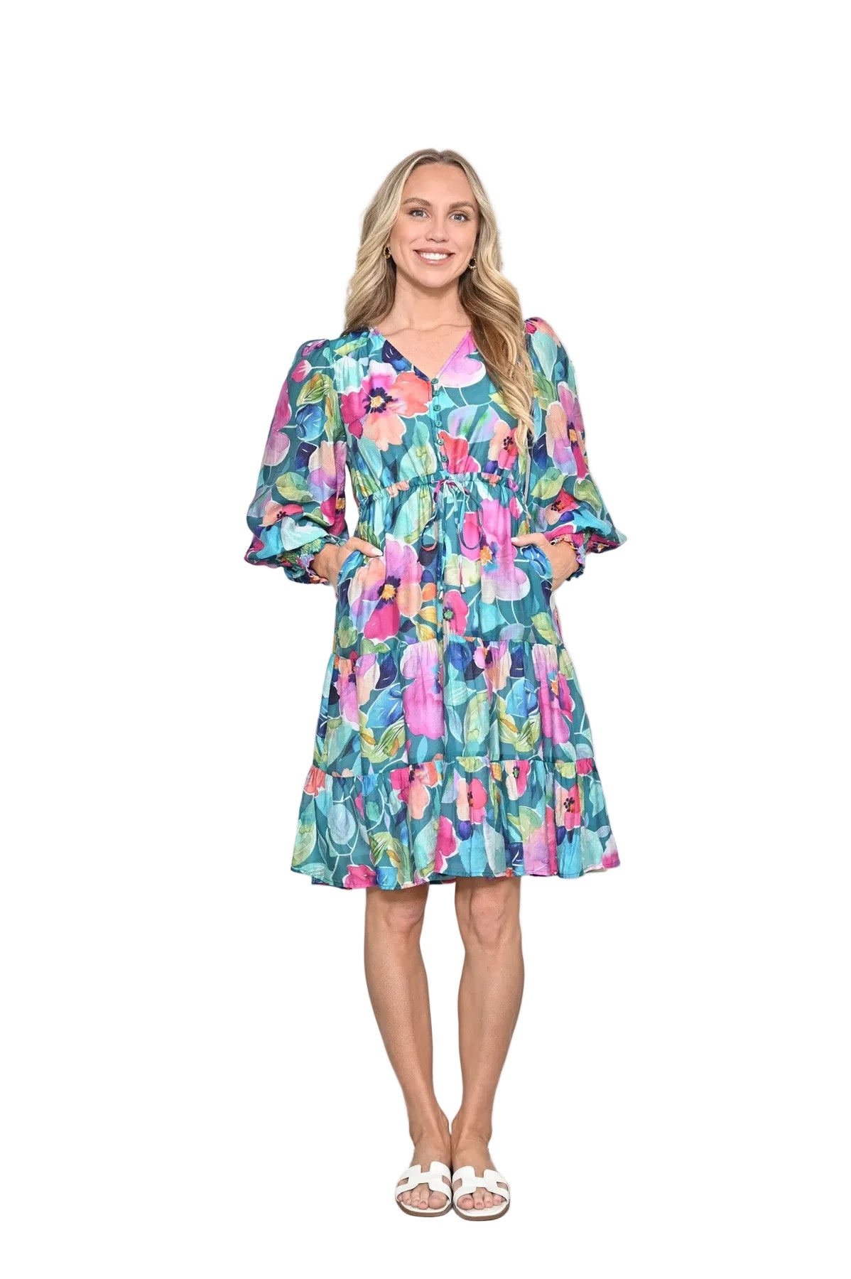 Cotton Blend Long Sleeve Dress Blue Dresses New u Collection 8