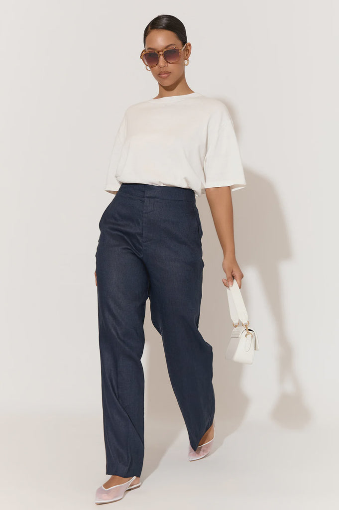 Nisha Linen Pant Navy Bottoms Adorne   