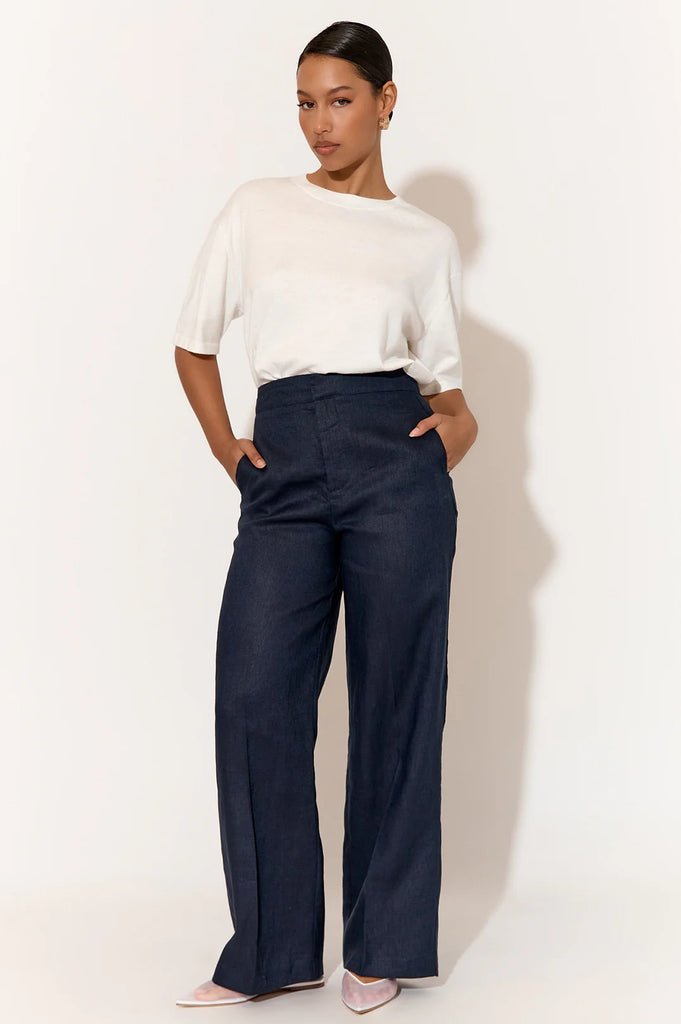 Nisha Linen Pant Navy Bottoms Adorne   