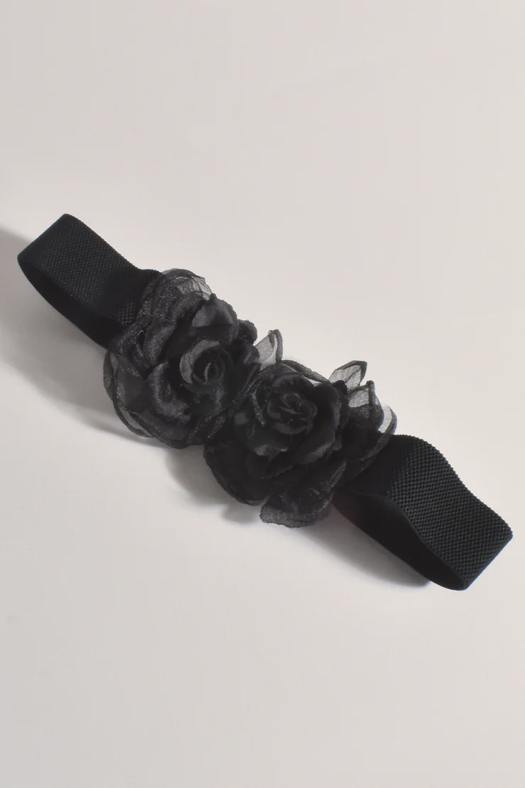 Organza Flower Front Event Belt Black Belts Adorne