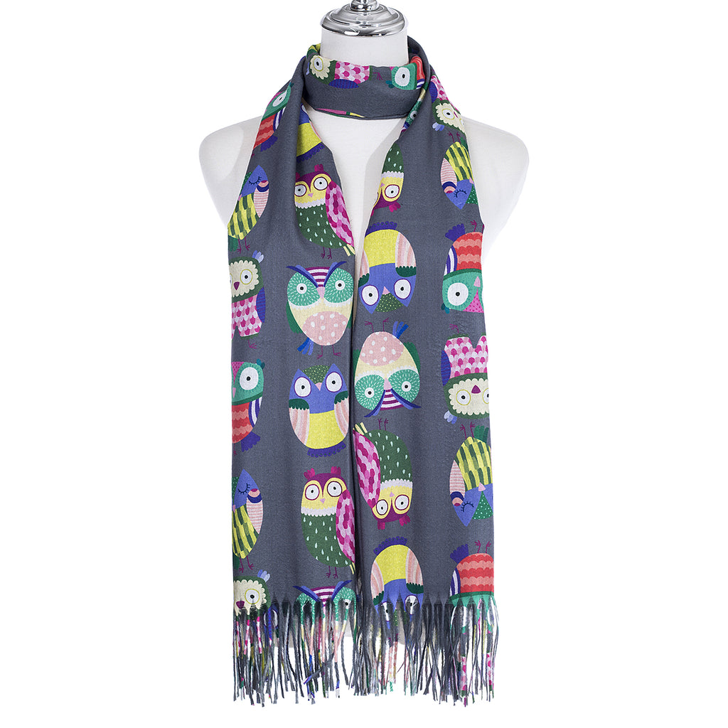 Owl Scarf Grey Scarves and Sarongs Ivys   