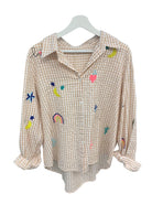 Beige check Icon embroidery shirt Tops Zoda S/M