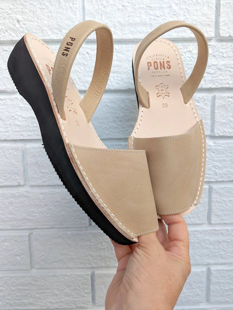 Pons Wedge Wide Leather Beige - Global Free Style