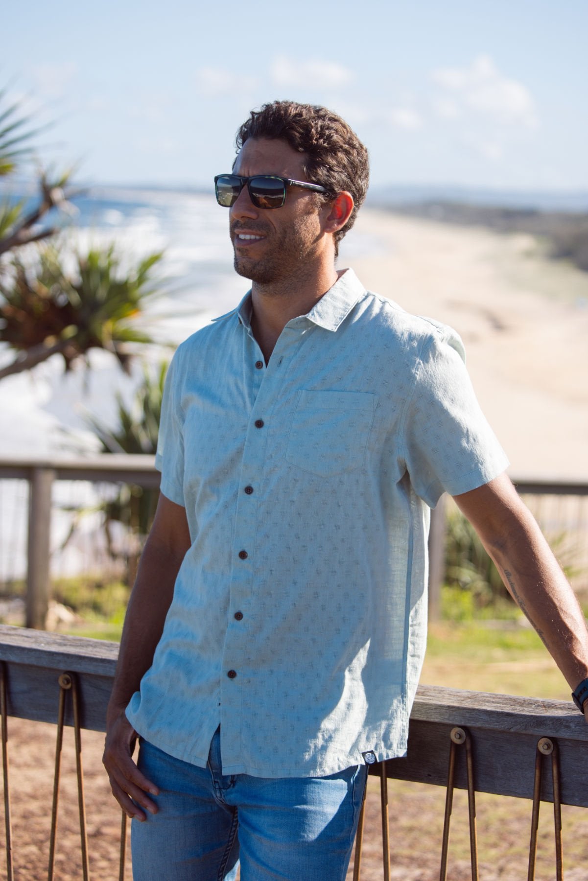 Panama Weave Sky Blue Mens Shirt - Global Free Style