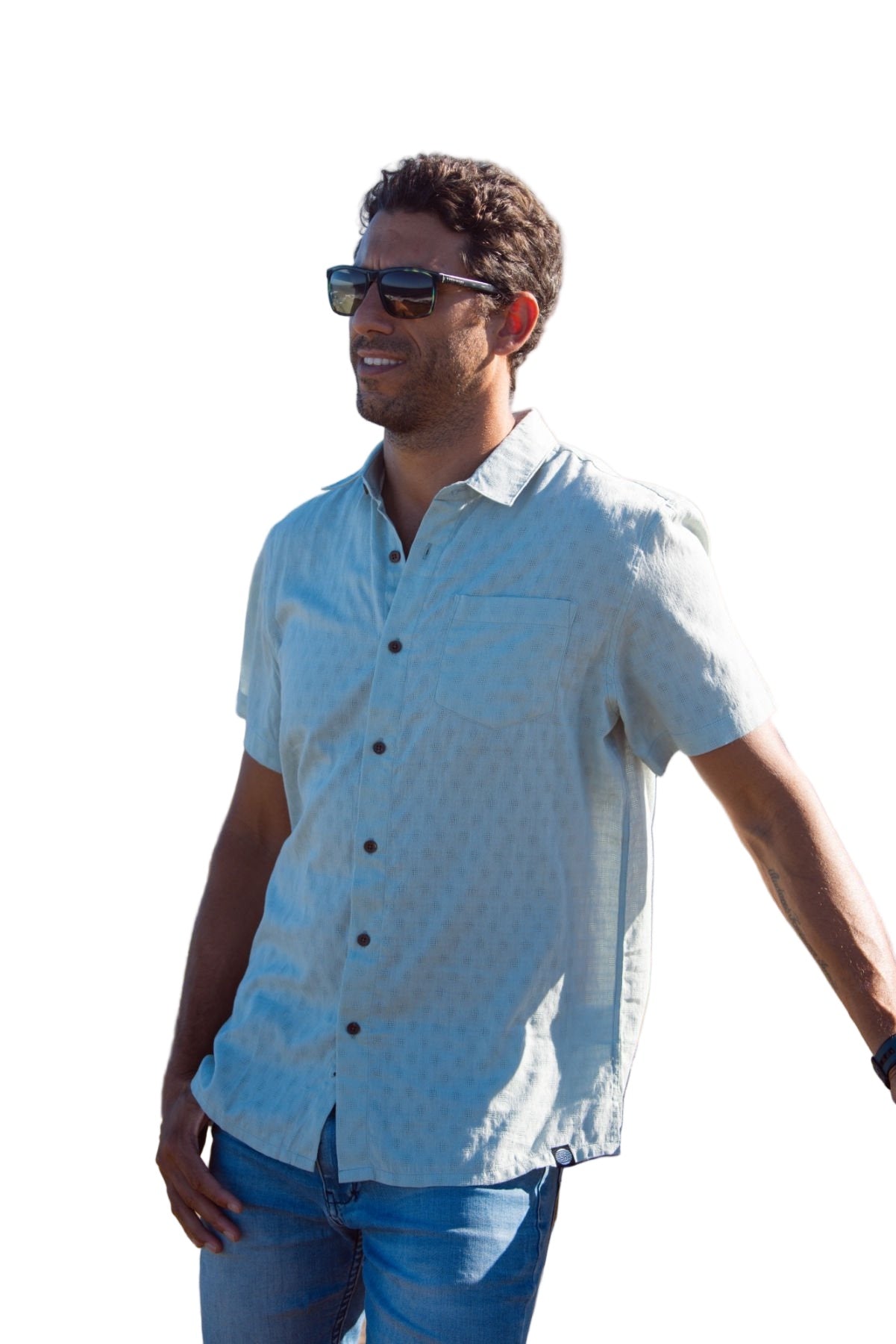 Panama Weave Sky Blue Mens Shirt Mens Tops Skumi S