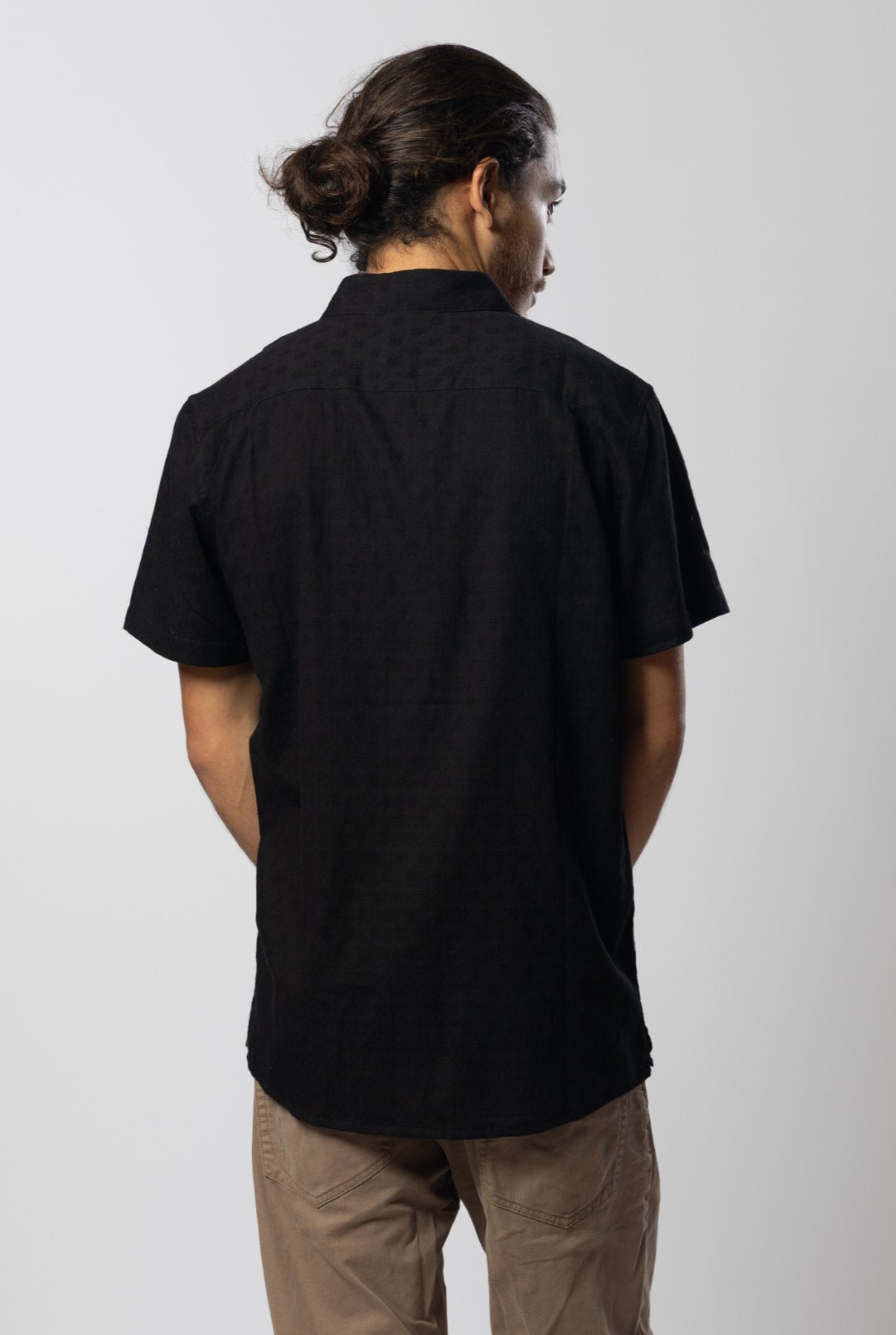Panama Weave Black Mens Shirt Mens Tops Skumi