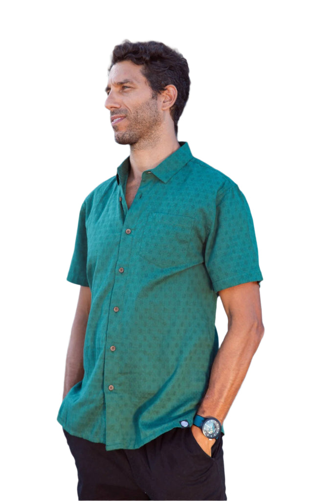 Panama Weave Forest Green Mens Shirt Mens Tops Skumi S