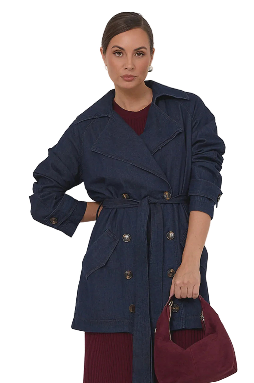 Paris Light Weight Denim Short Trench Dark Denim Jackets Adorne S(8)