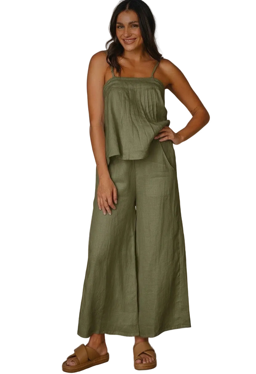 Flavia Pant Olive - Cotton Linen blend Bottoms Coconinya XS