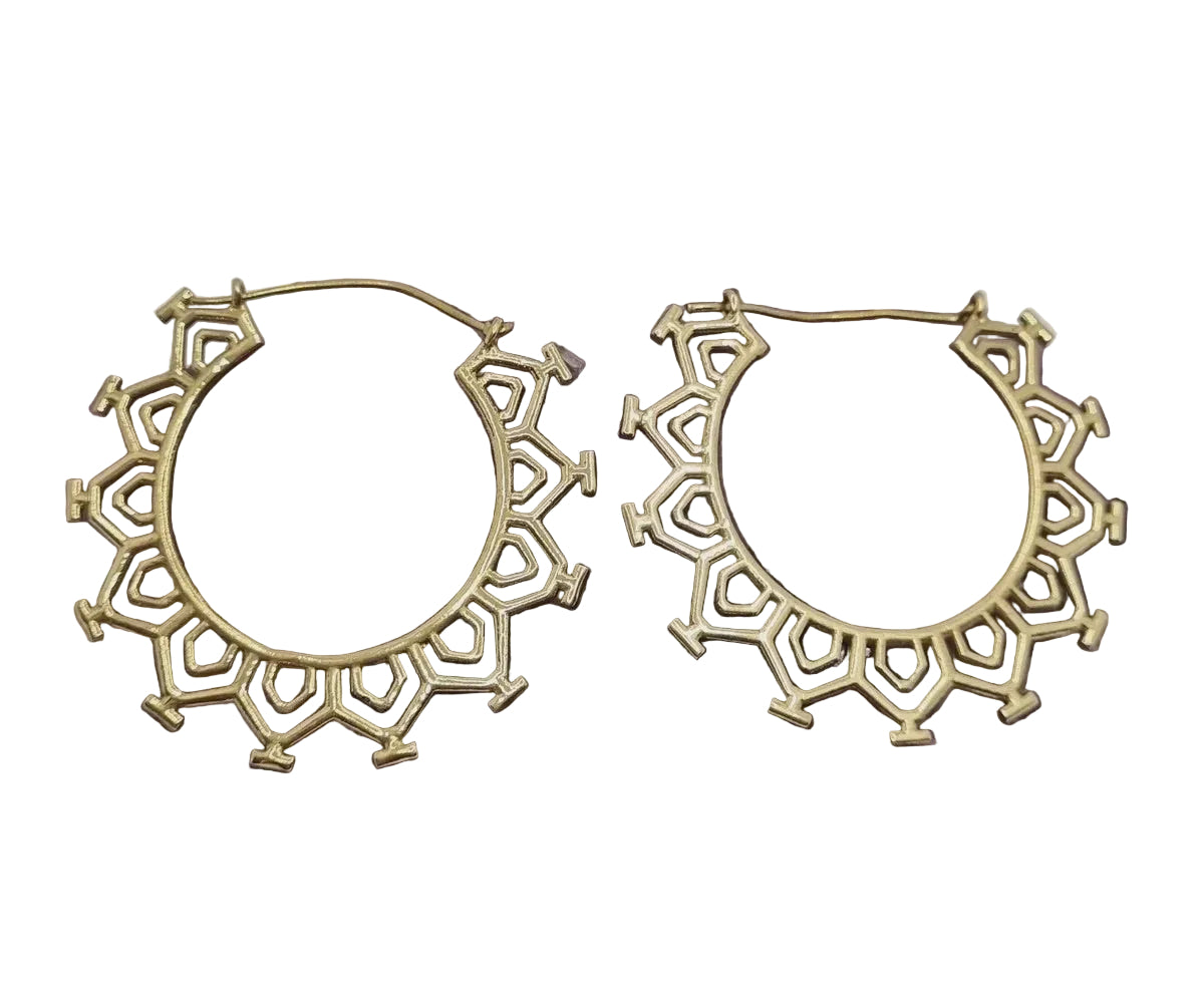 Tribal Brass Earrings Intricate Design Earrings Ombak