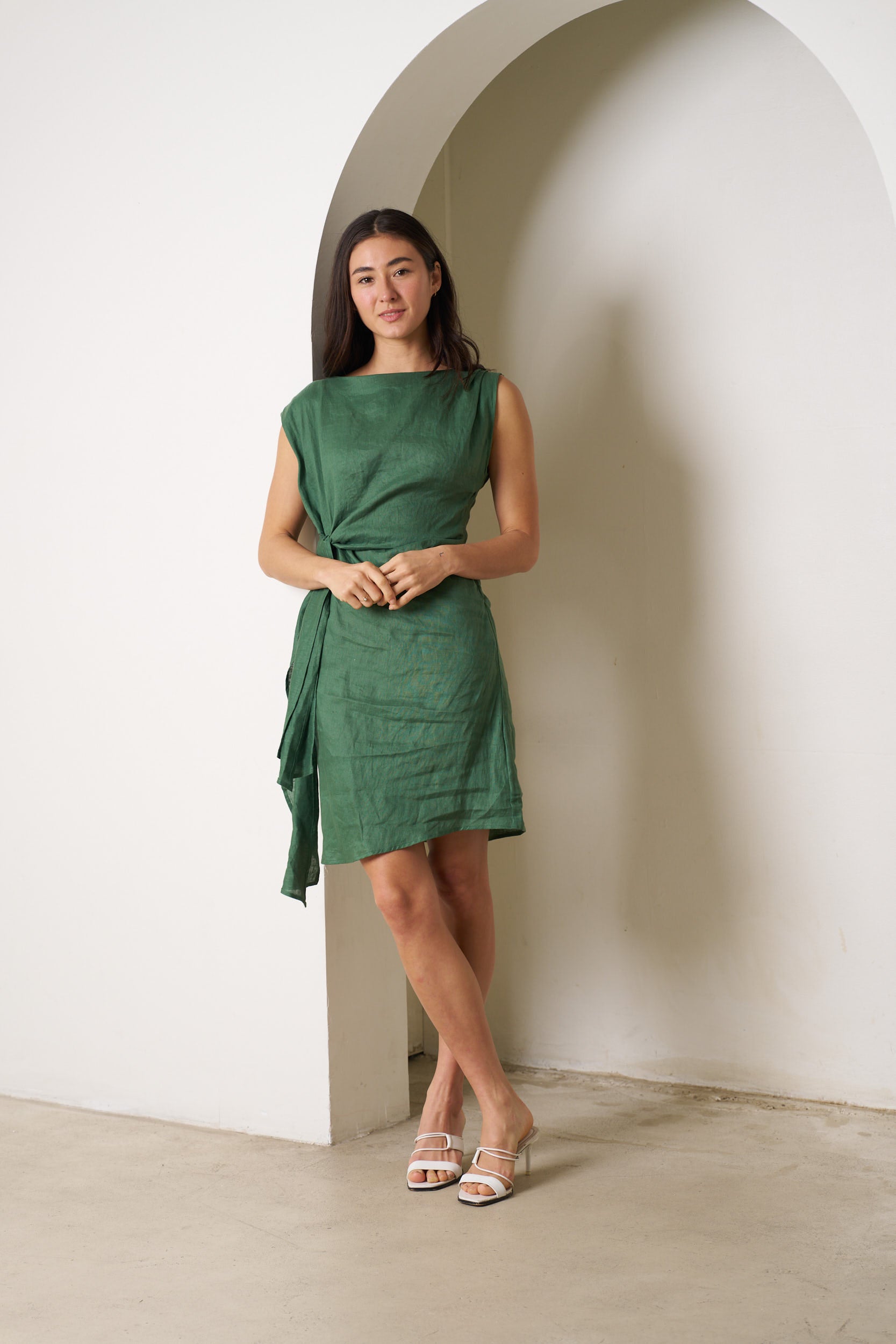 Rihanna Linen Dress Green Dresses Valeria Label