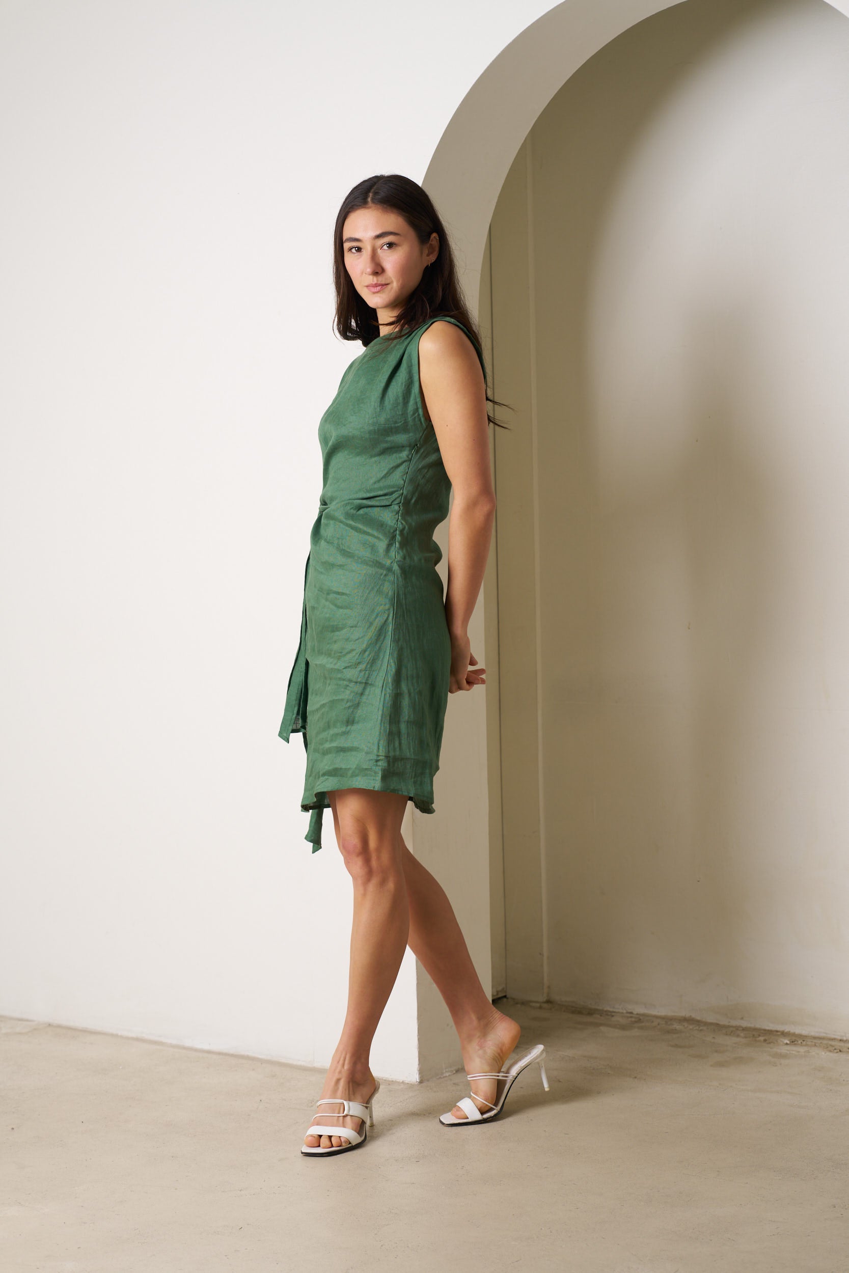 Rihanna Linen Dress Green Dresses Valeria Label