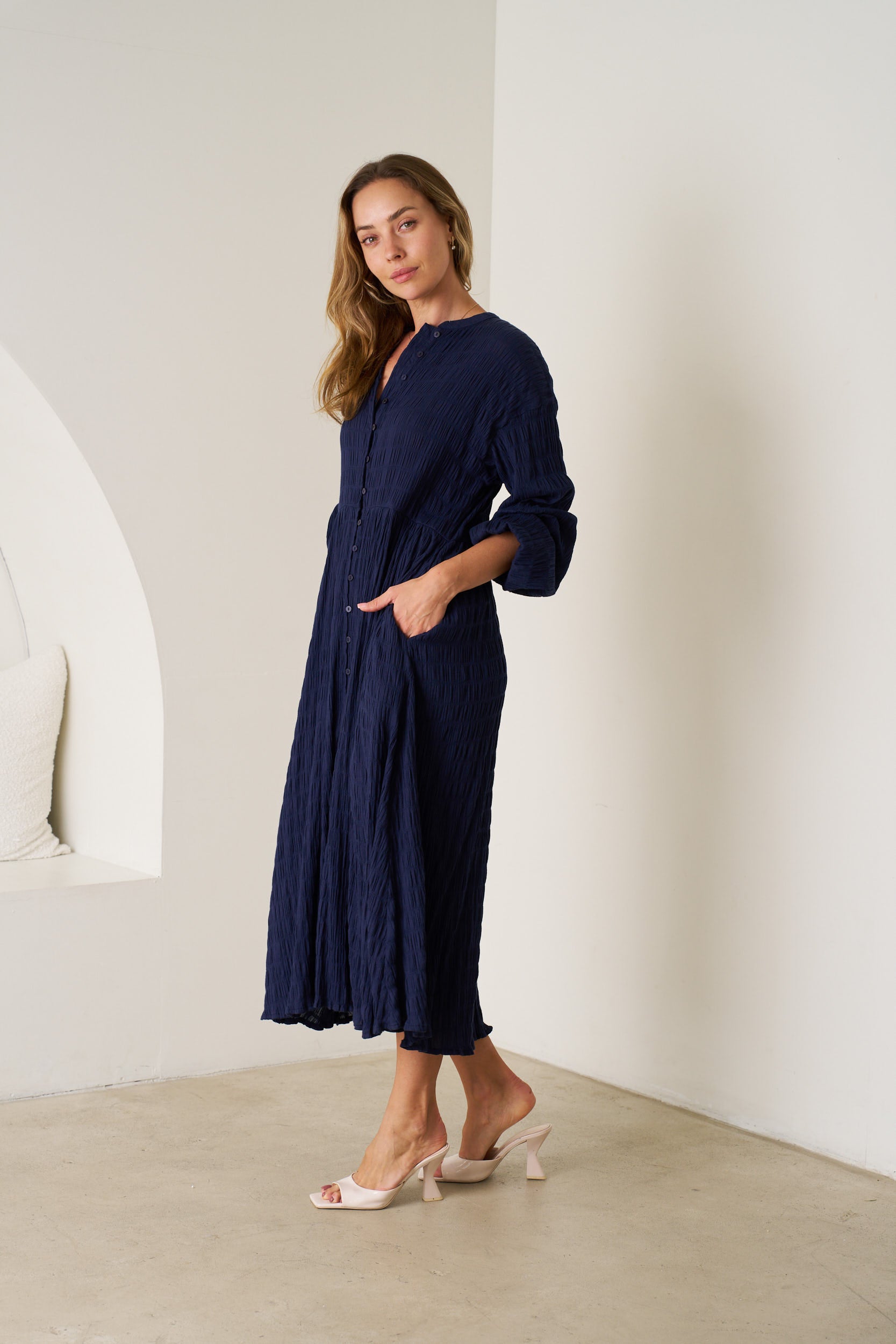 Elissa Cotton Maxi Dress Midnight Blue Dresses Valeria Label