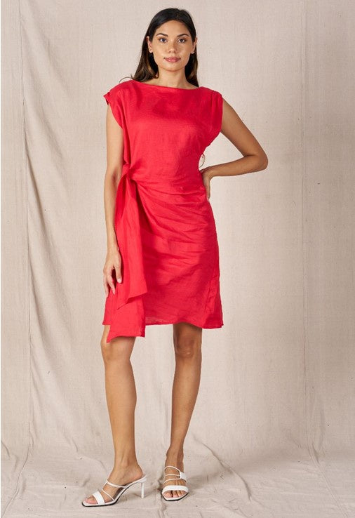 Rihanna Linen Dress Red Dresses Valeria Label