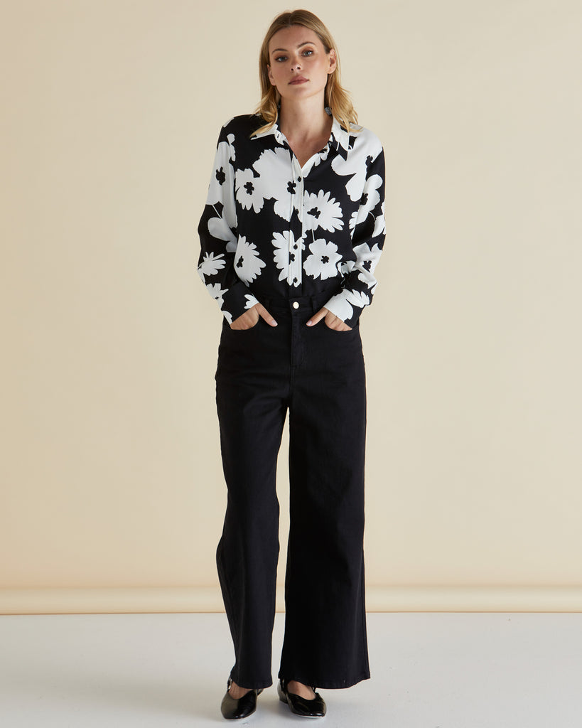 Rosie Shirt - Monochrome Floral Tops Betty Basics