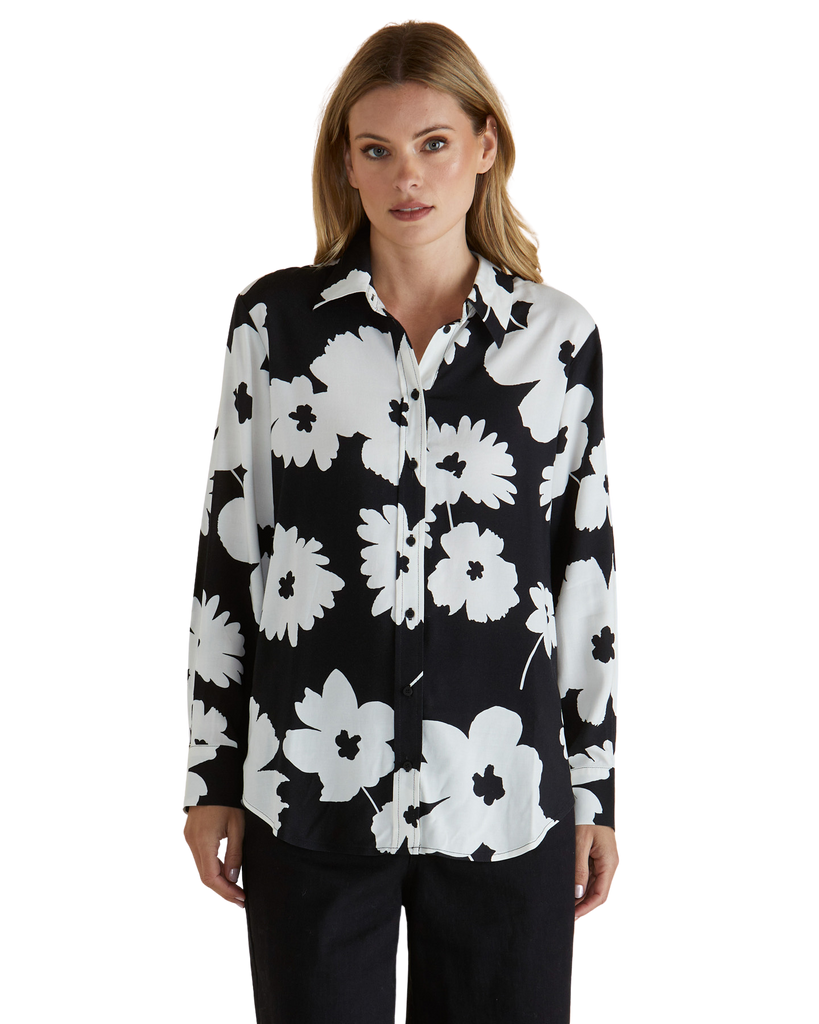 Rosie Shirt - Monochrome Floral Tops Betty Basics 8