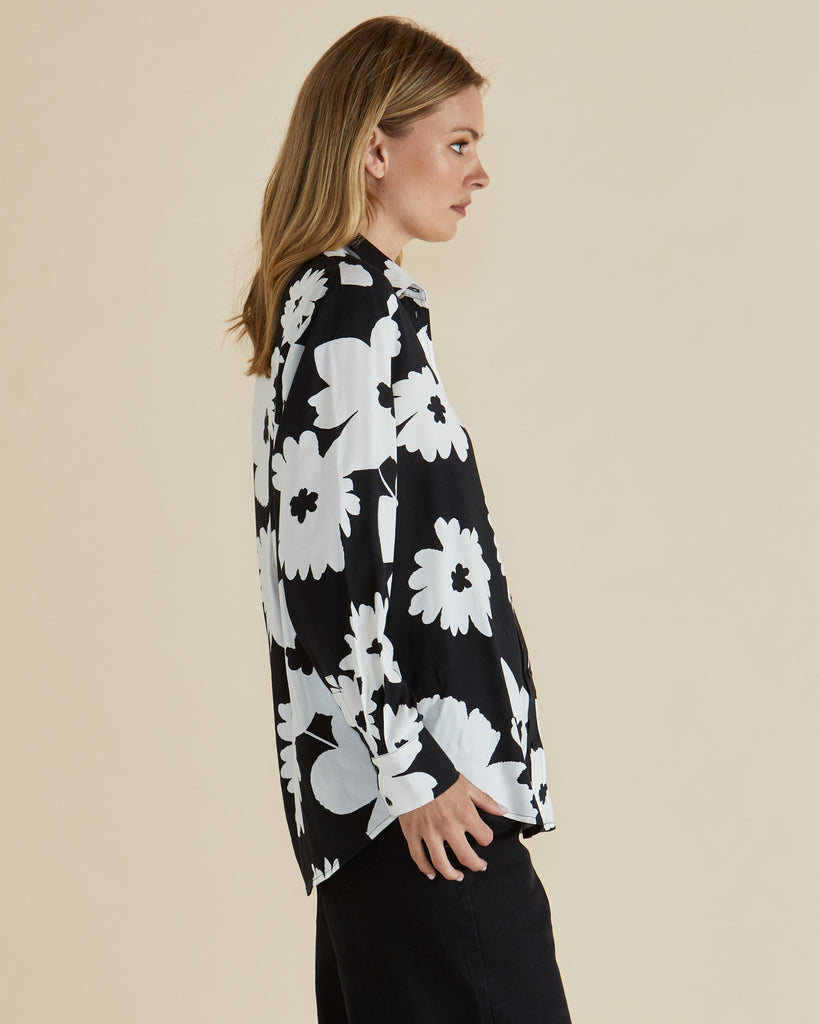 Rosie Shirt - Monochrome Floral Tops Betty Basics