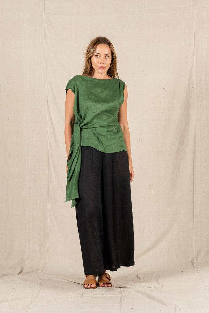 Rihanna Linen Top Green Tops Valeria Label   