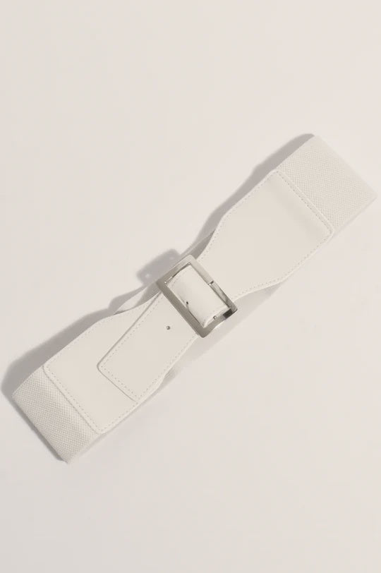 Rectangle Buckle Stretch Belt White - Global Free Style