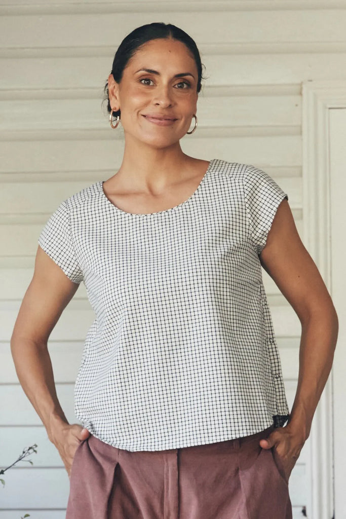 Remi Top White Check Tops MahaShe
