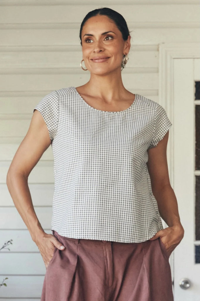 Remi Top White Check Tops MahaShe