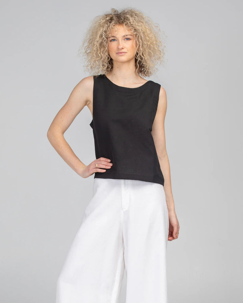 Rose Linen Top Black Tops Boom Shankar   