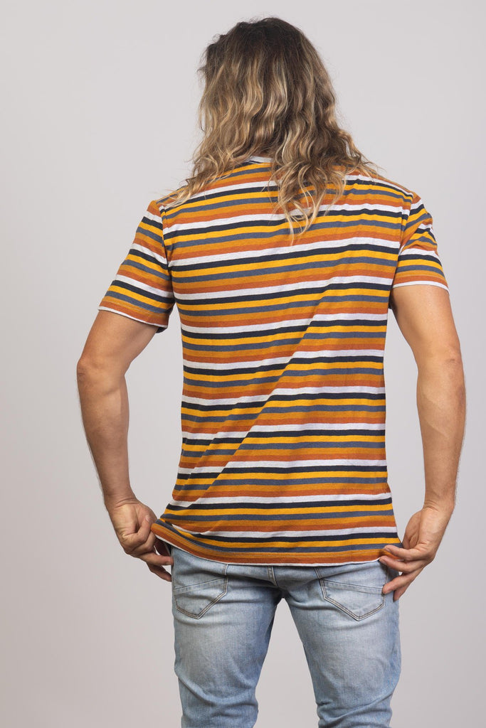 Navy Rust Stripe Hemp Mens T-Shirt Mens Tops Skumi   