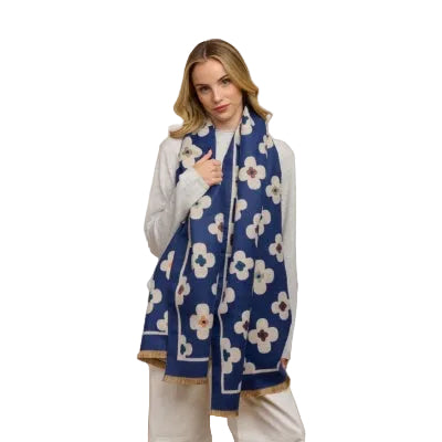 Navy Autumn Flower Scarf Scarves and Sarongs Tiger Tree