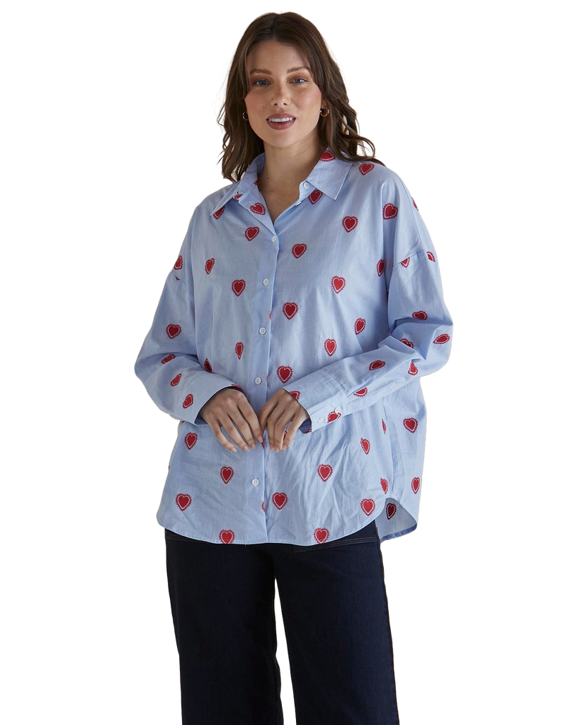 Sage Shirt - Blue Heart Stripe Dresses Betty Basics 6